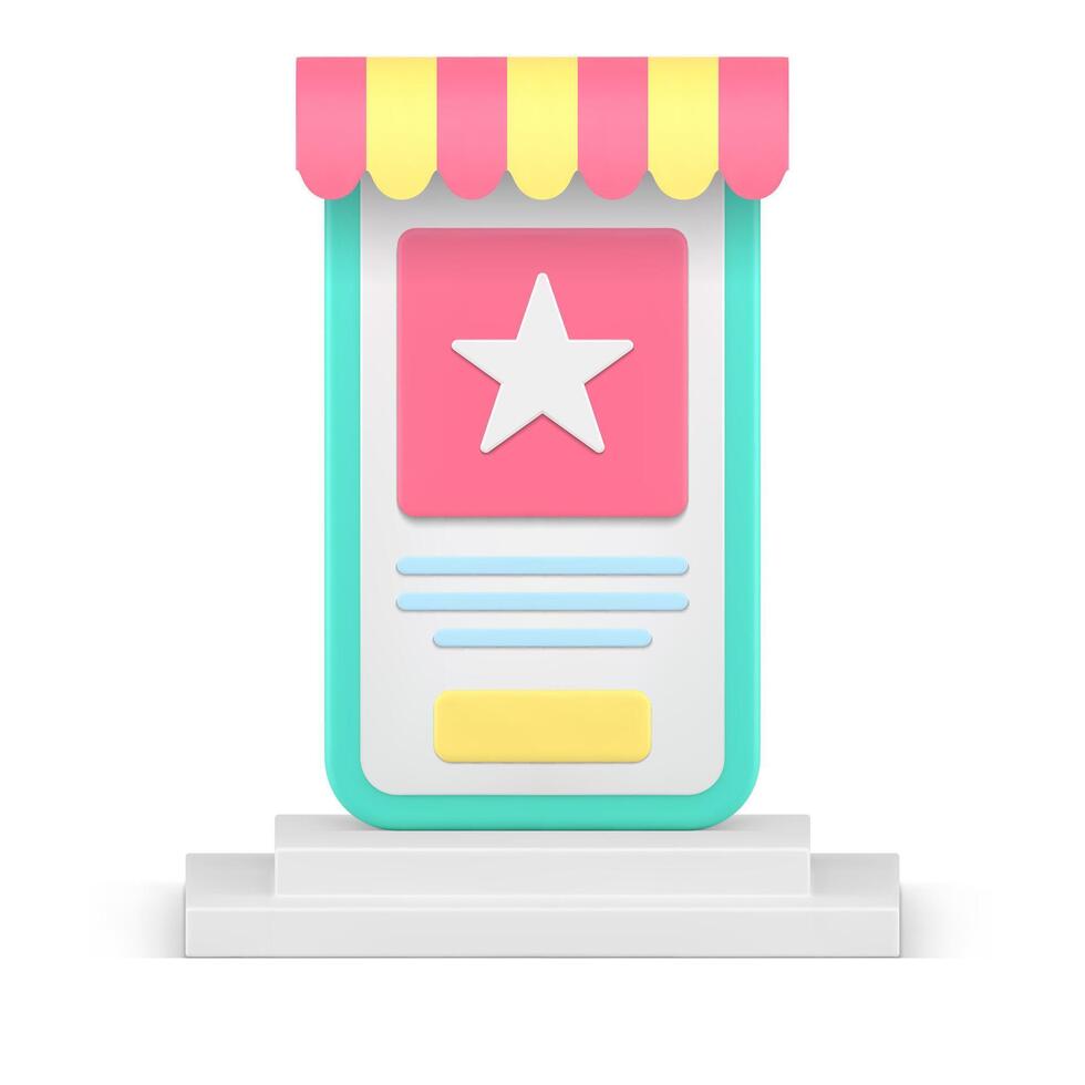 Best smartphone application screen digital store awning tent design star button 3d icon vector