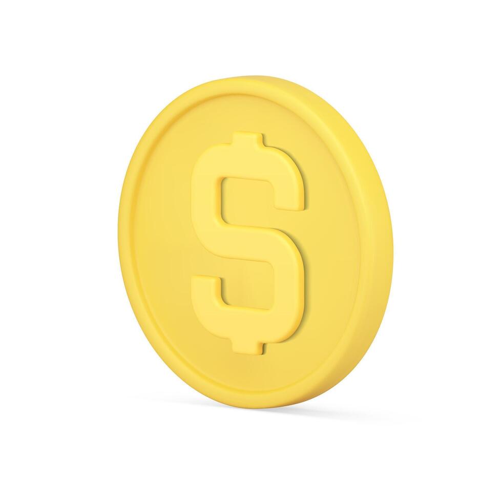 Yellow American coin cash money dollar realistic 3d icon USA financial banking currency vector