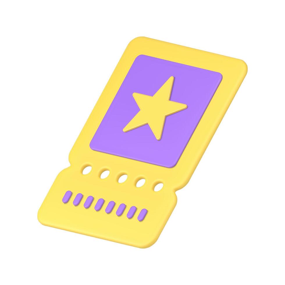 Cinema entertainment movie theater ticket coupon purple yellow star design isometric 3d icon vector