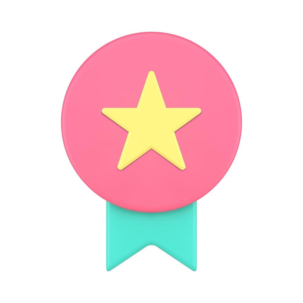 Pink medal ribbon star best award championship challenge certificate front view 3d icon vector