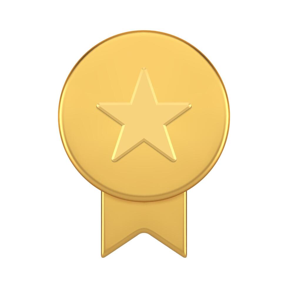 Golden award winner achievement medal ribbon badge with star realistic 3d icon illustration vector