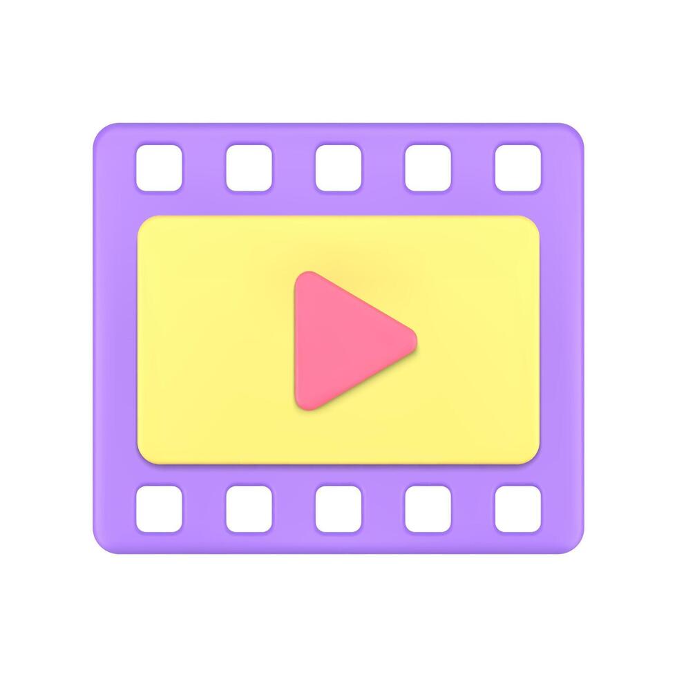 Multimedia film strip digital data play sign entertainment watching purple 3d icon vector