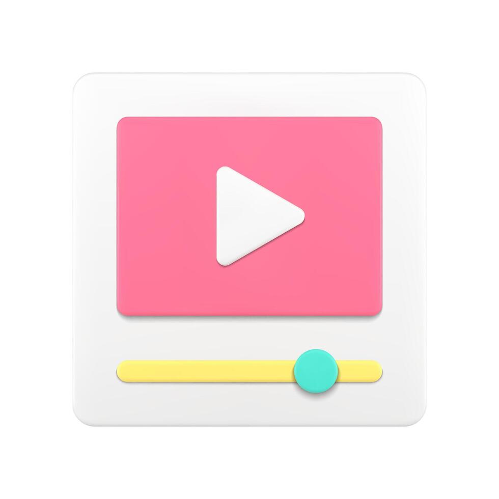 Multimedia content play pink badge user interface internet channel broadcasting 3d icon vector
