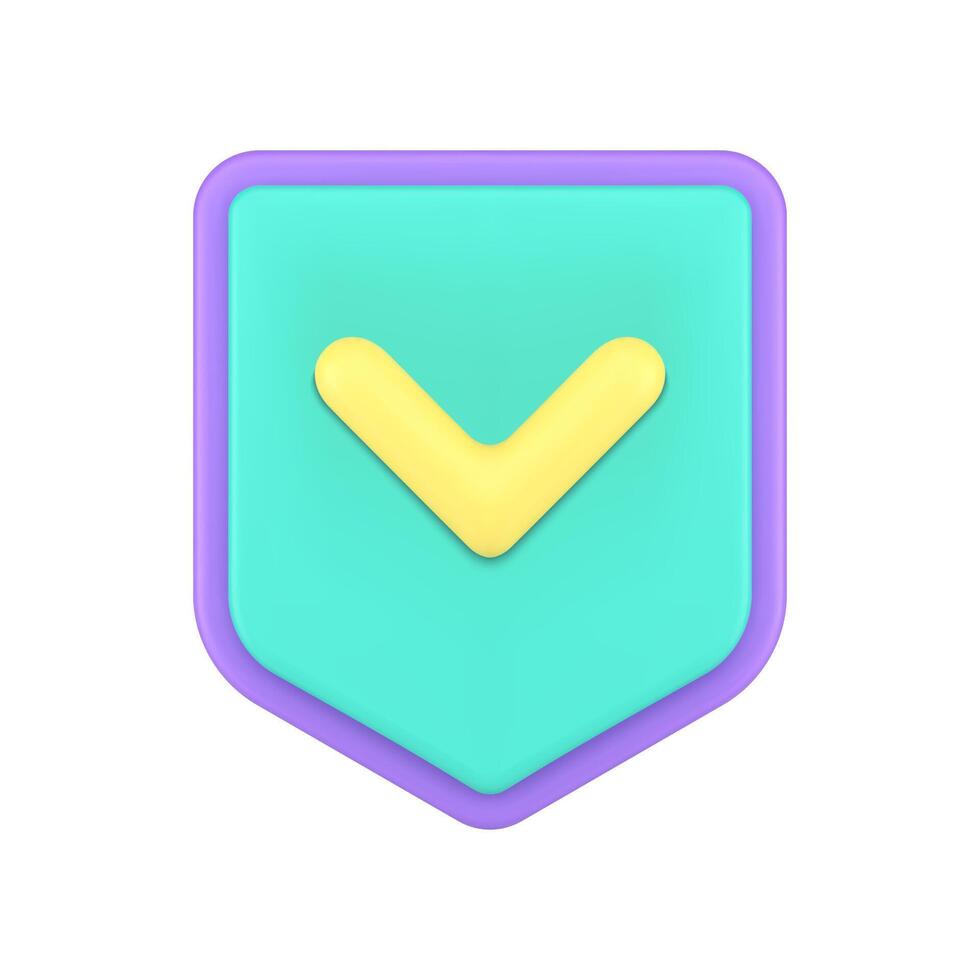 Verification shield with positive checkmark safety insurance protection front view 3d icon vector