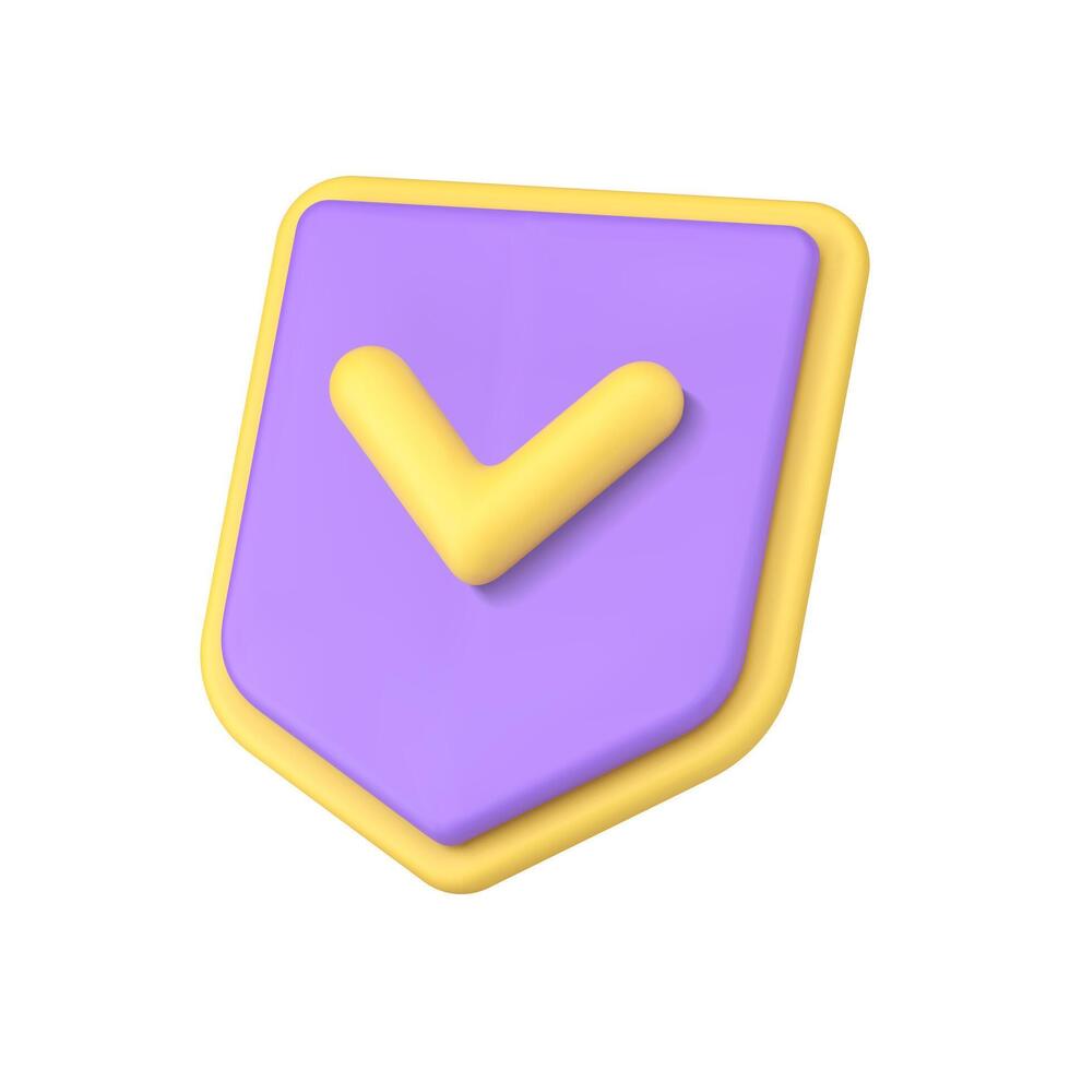 Purple verification shield done checkmark information security control isometric 3d icon vector