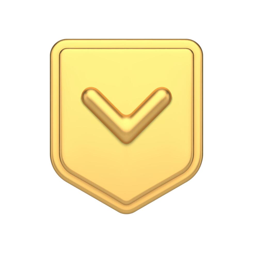 Protective golden shield verification checkmark premium safety access realistic 3d icon vector