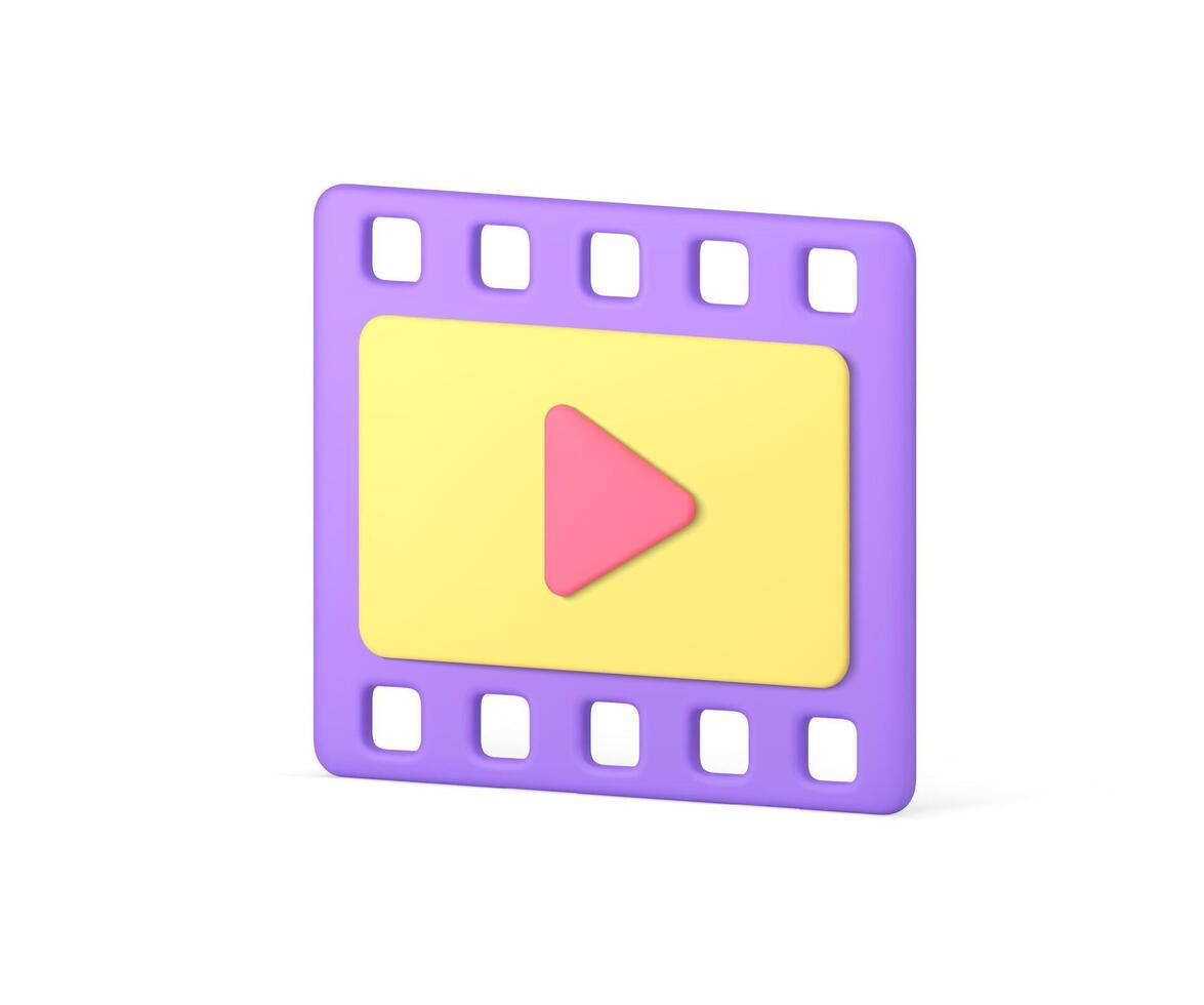 Media channel content filmstrip purple application isometric badge realistic 3d icon vector