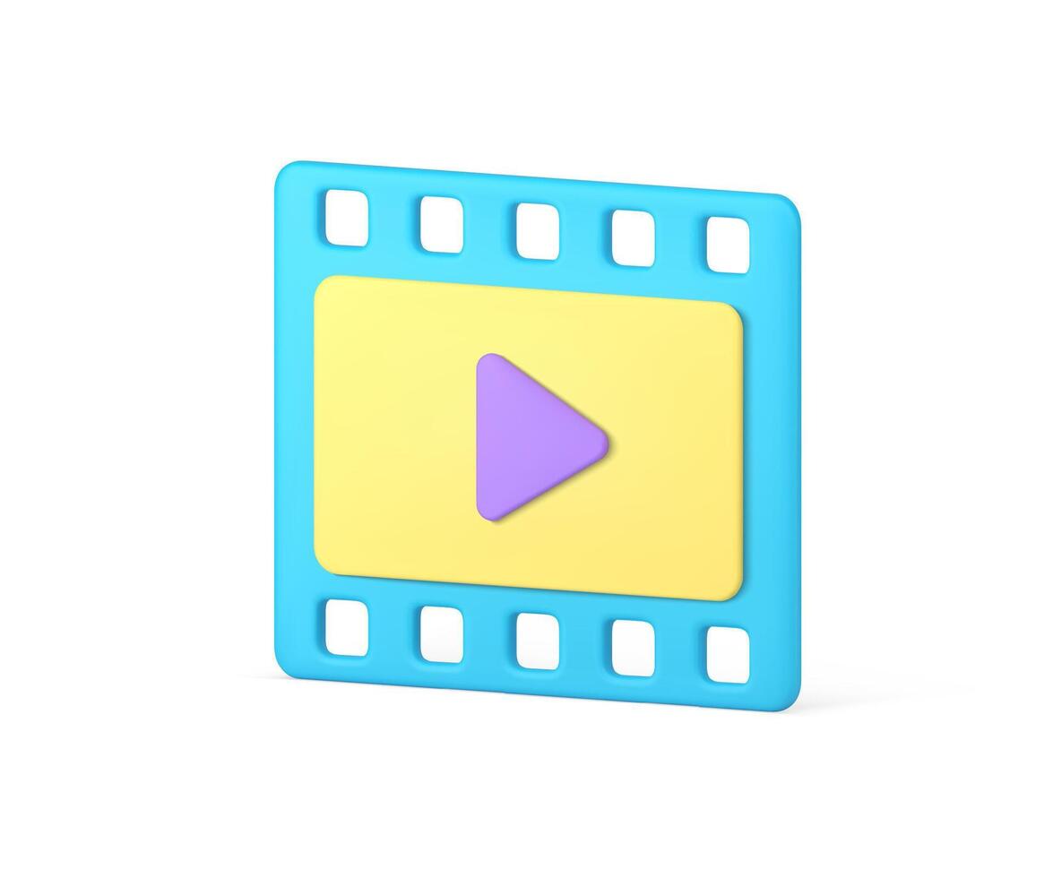 Blue multimedia filmstrip badge isometric cinema entertainment play application 3d icon vector