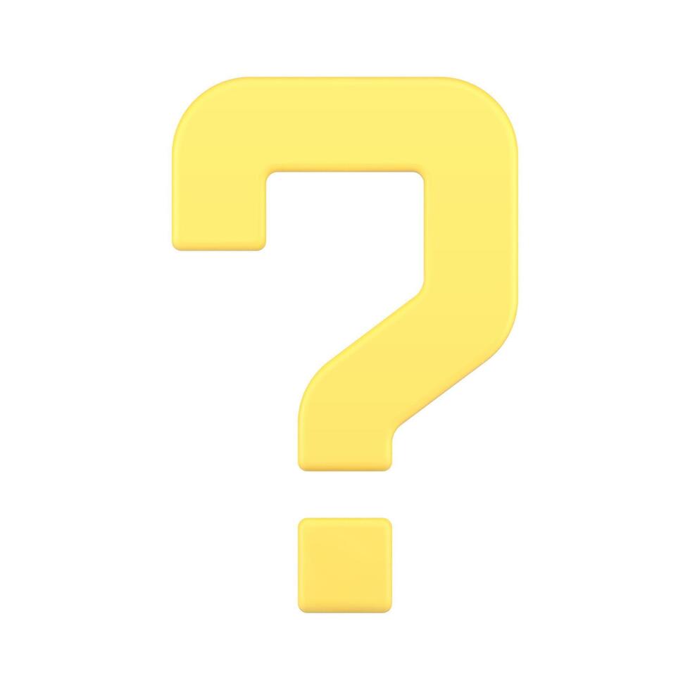 Question mark yellow ask point FAQ help problem solution information idea 3d icon vector