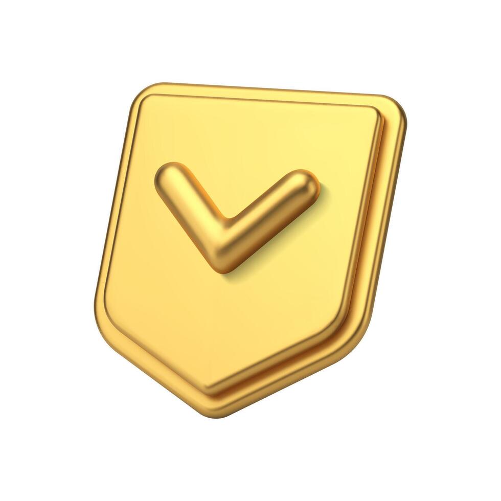 Golden shield checkmark account access control positive verification privacy armor 3d icon vector