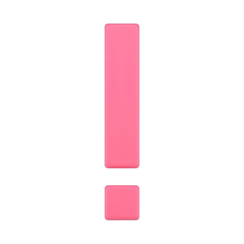 Pink angled exclamation sign geometric 3d icon front view realistic illustration vector