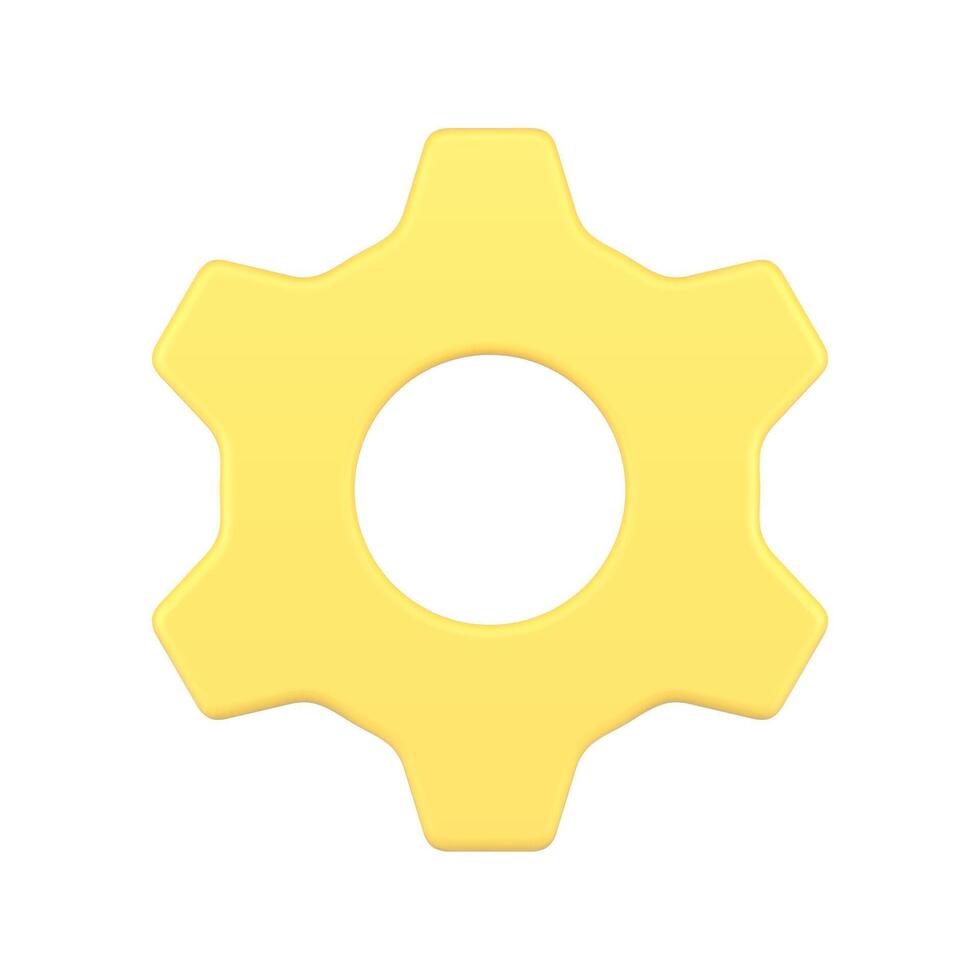 Cogwheel gear mechanism workflow setting engineering support yellow badge 3d icon vector