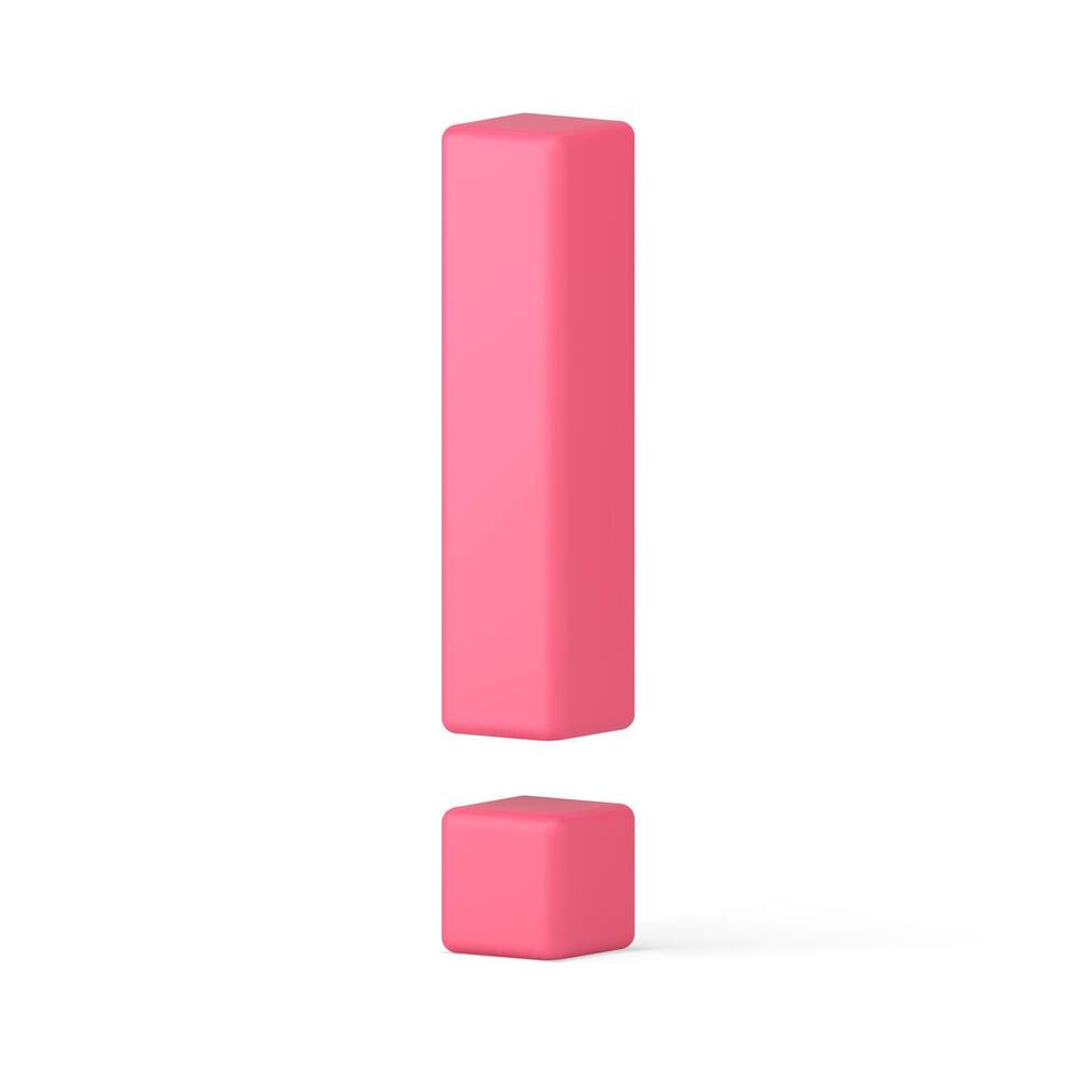 Pink caution signal pointer exclamation mark attention message important information 3d icon vector