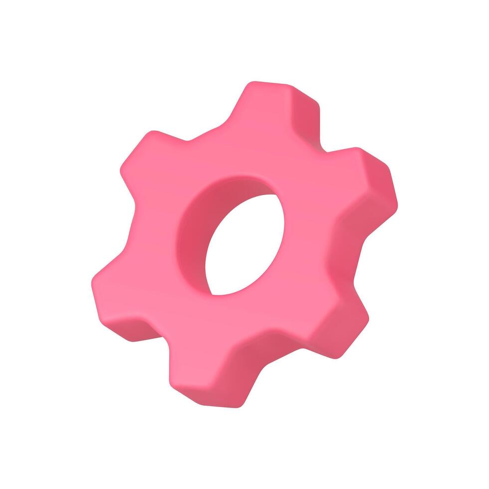 Cogwheel mechanism industrial repair service pink badge realistic 3d icon displaced vector