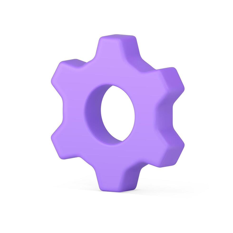 Purple cogwheel isometric button workflow setting industrial optimization engineering 3d icon vector