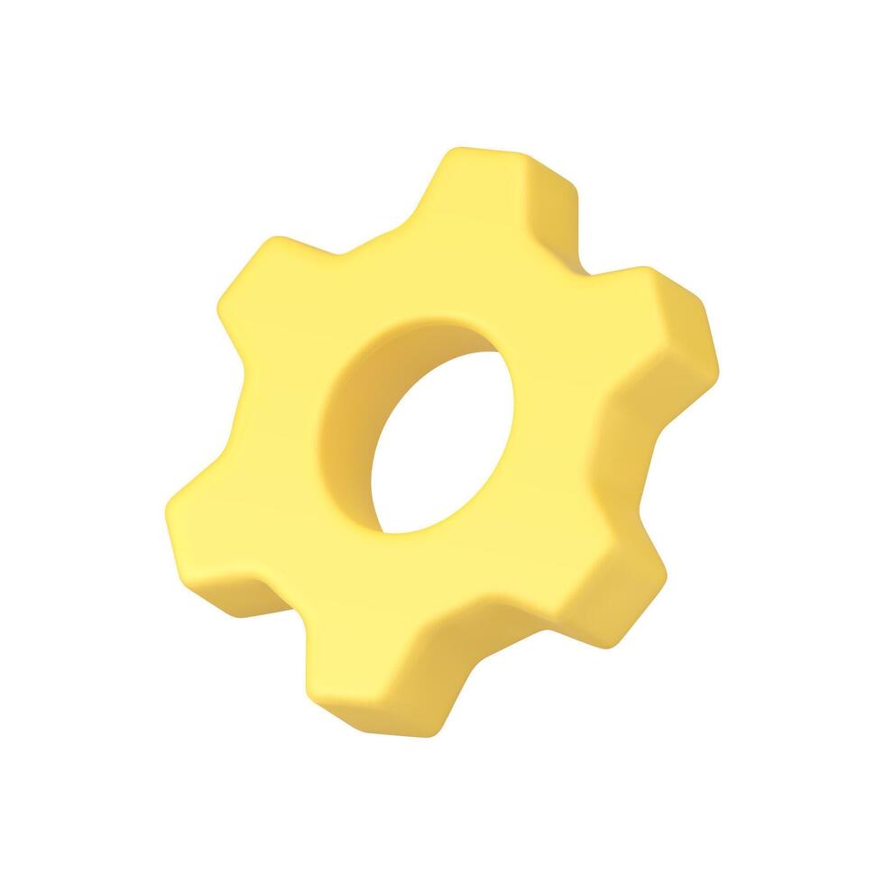 Cogwheel gear software development repair setting yellow displaced badge realistic 3d icon vector