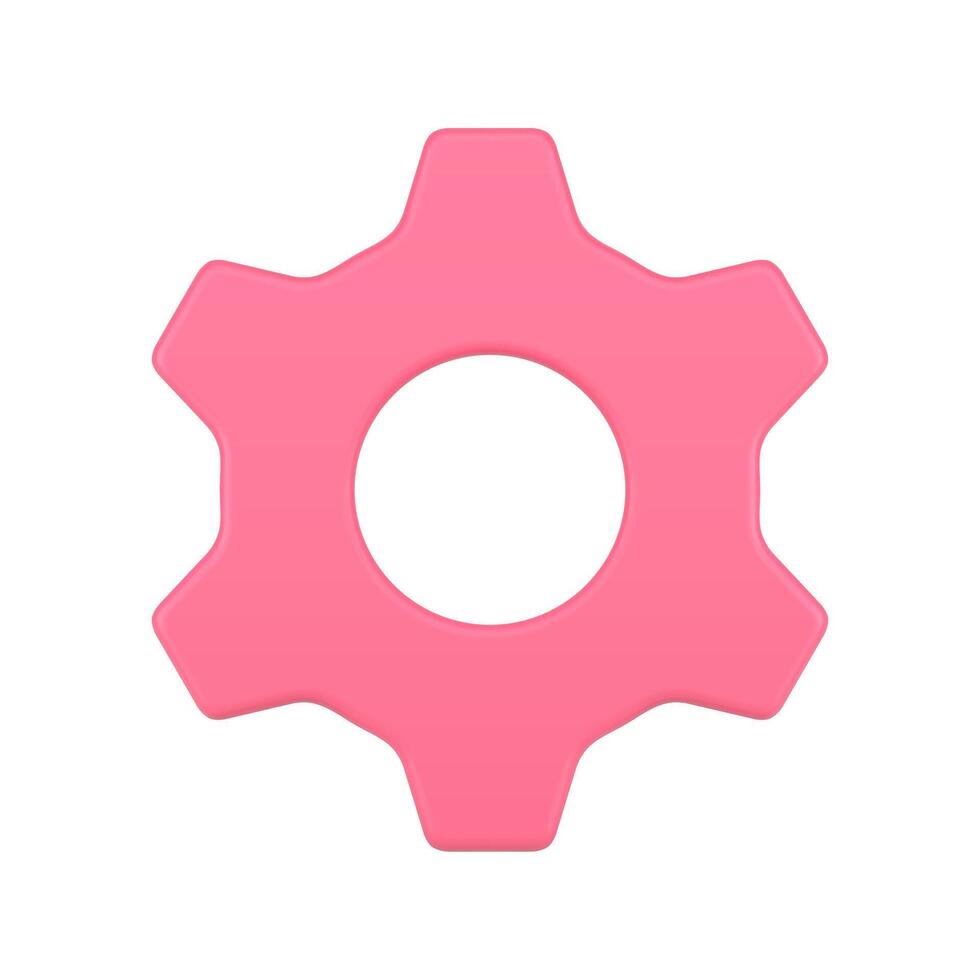 Pink gear mechanism engineering development industrial optimization button 3d icon vector