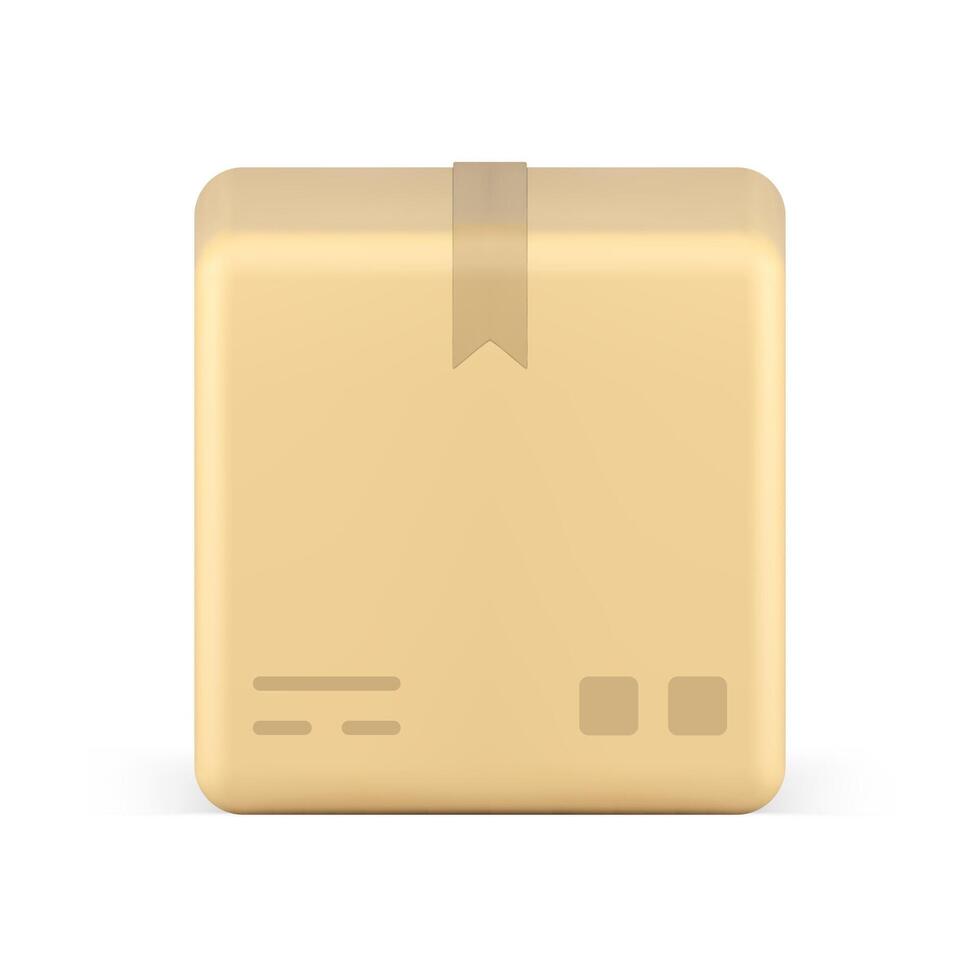 Squared cardboard box cargo courier logistic delivery package with stamp realistic 3d icon vector