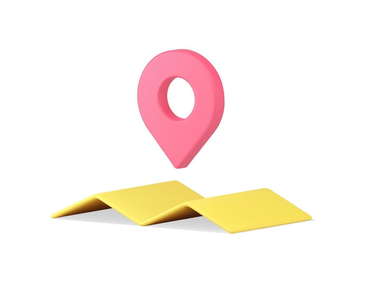Pink location pin on paper map direction destination travel positioning navigation 3d icon vector