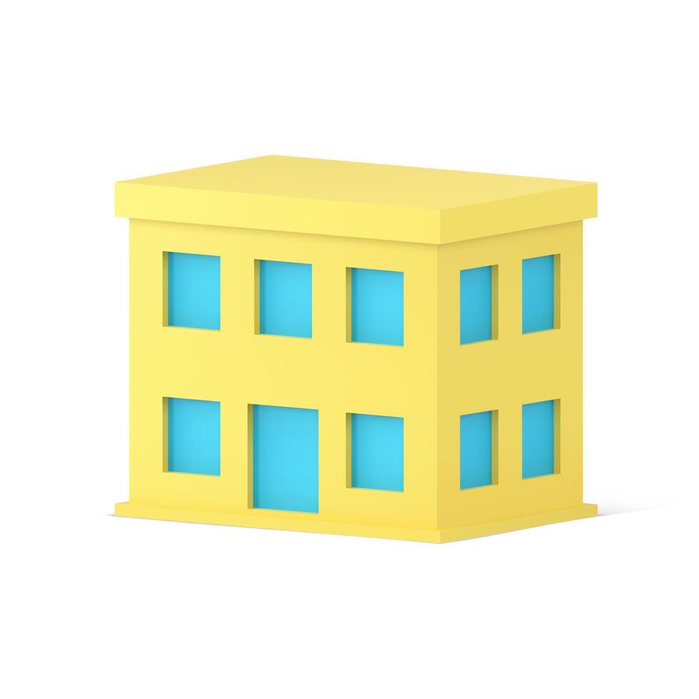 Two storey real estate apartment urban house yellow facade with blue window isometric 3d icon vector