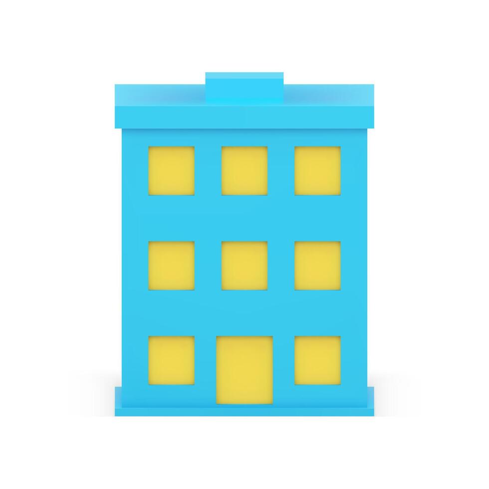 Blue house building with yellow windows and entrance front view realistic 3d icon vector