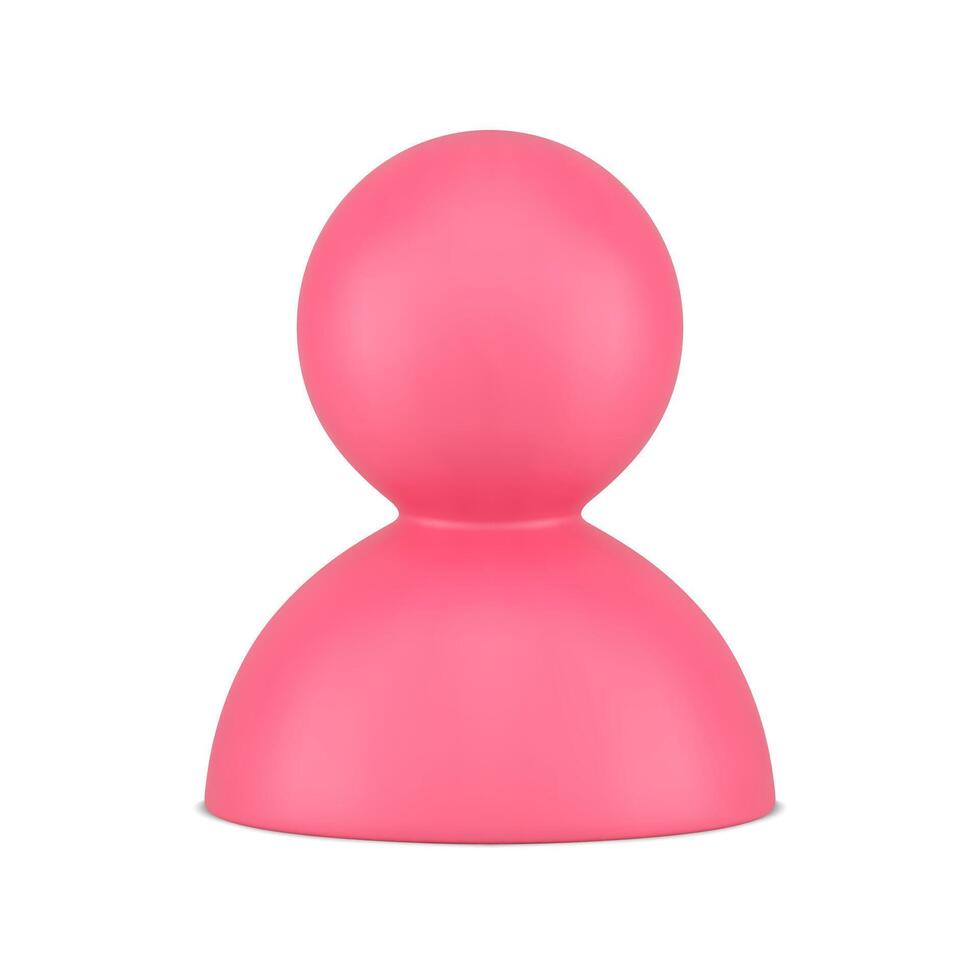 Human head personal avatar community member pink glossy 3d icon chess figure realistic vector