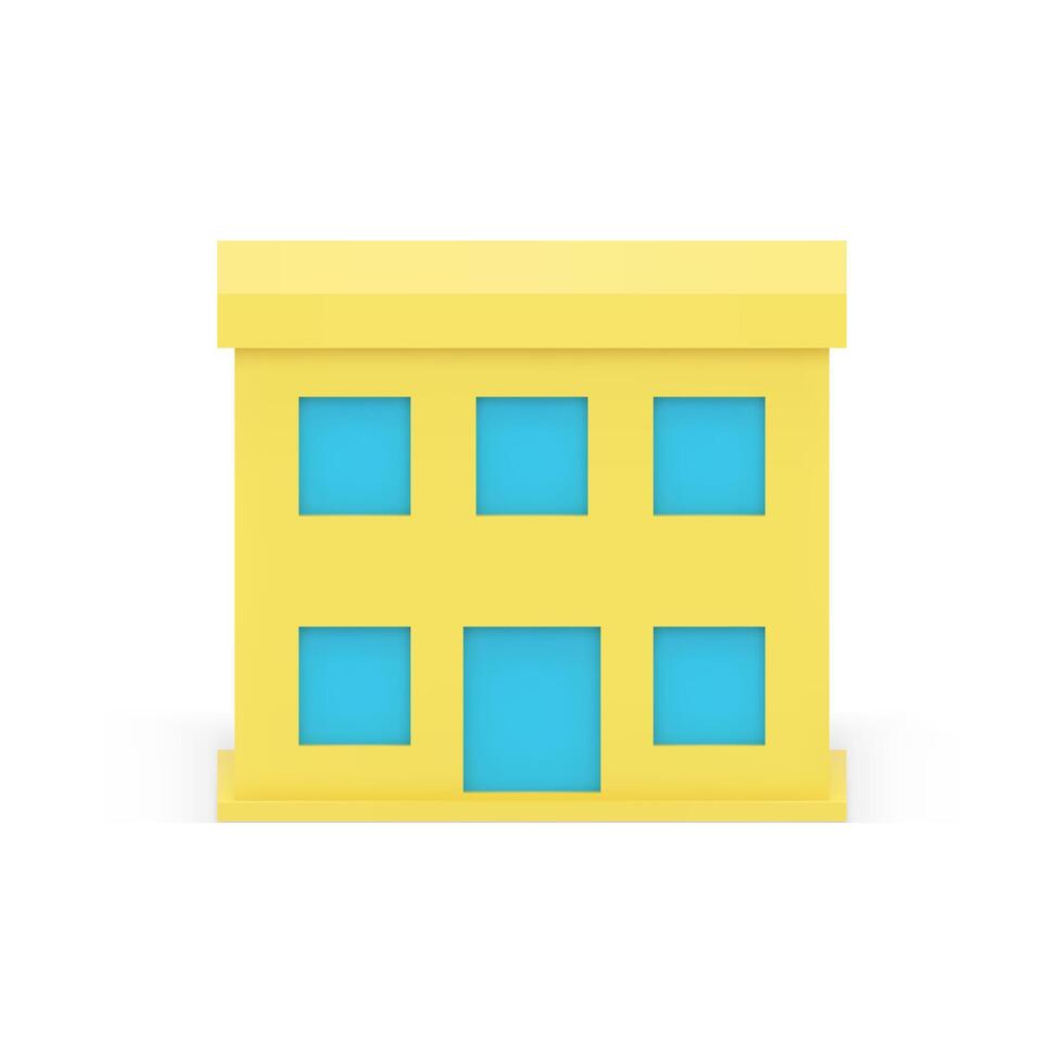 Yellow two storey city building exterior urban business house street infrastructure 3d icon vector