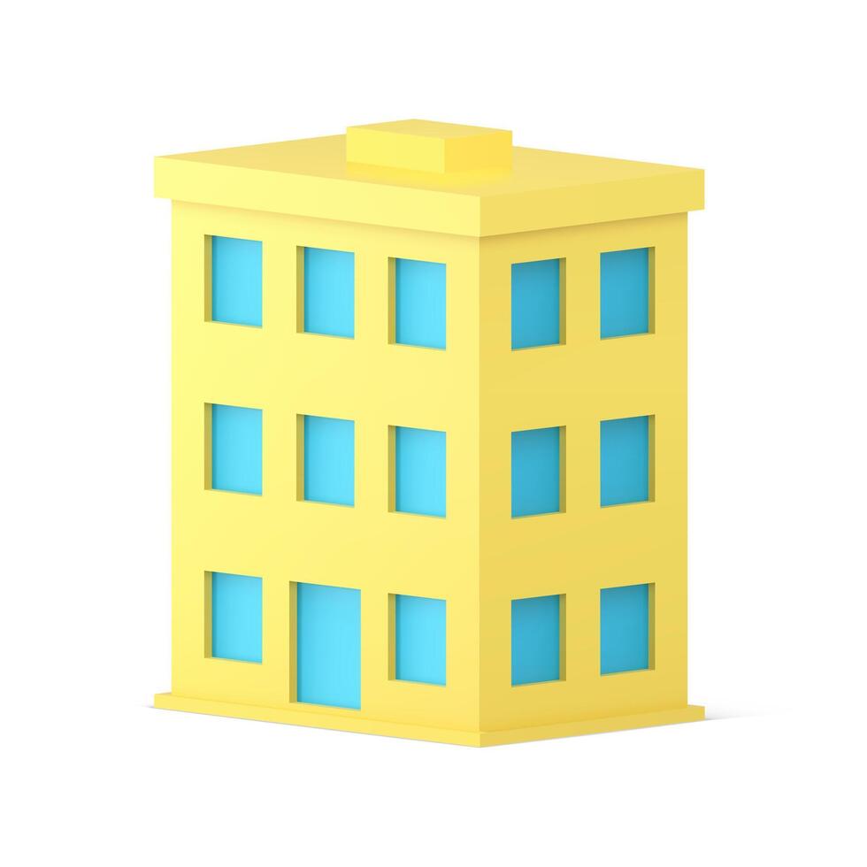ciudad municipal edificio Tres piso construcción real inmuebles casa arquitectura 3d icono vector