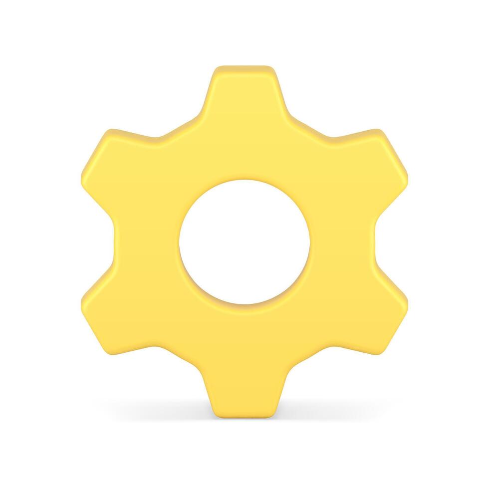 Mechanic gear wheel engine component yellow glossy machine progress turning workflow 3d icon vector