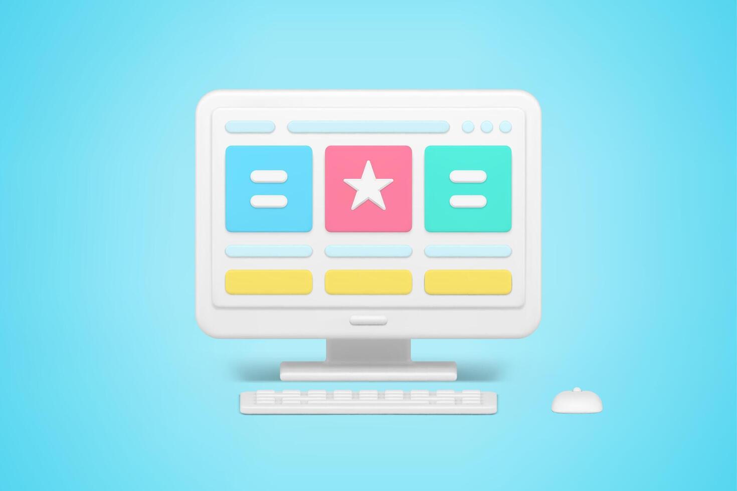 Rating and reviews on website 3d icon. Online application on monitor screen with social ratings vector