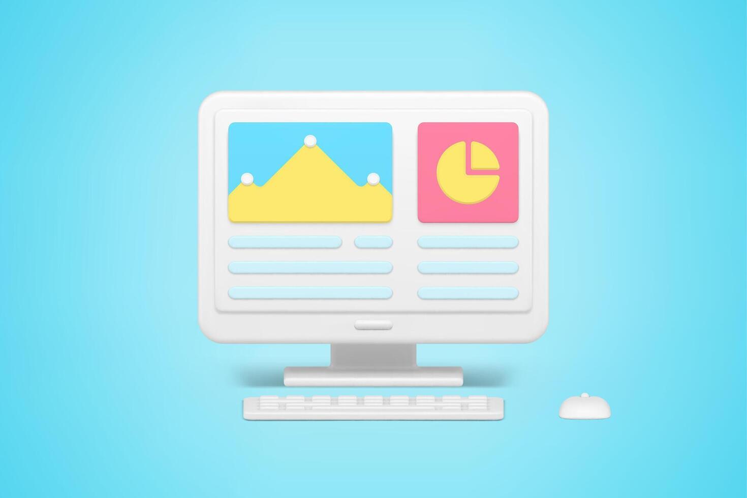 Infographic charts on the monitor screen 3d icon. vector