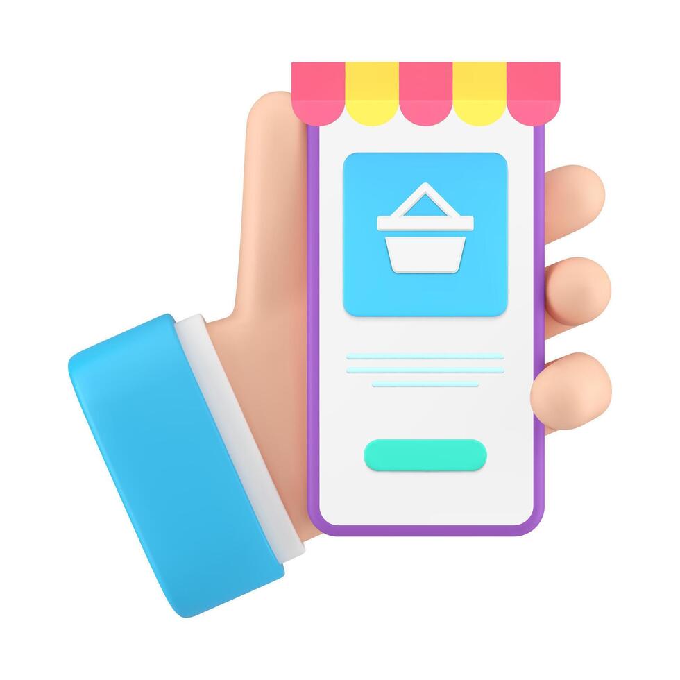 Online shopping smartphone application digital store business male hand browsing 3d icon vector