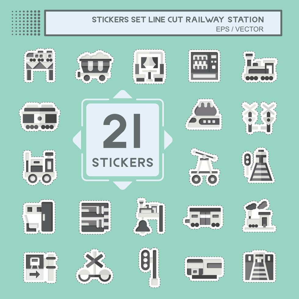 Sticker line cut Set Railway Station. related to Train Station symbol. simple design illustration vector
