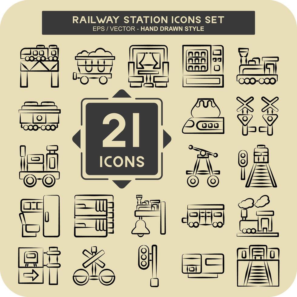 Icon Set Railway Station. related to Train Station symbol. hand drawn style. simple design illustration vector