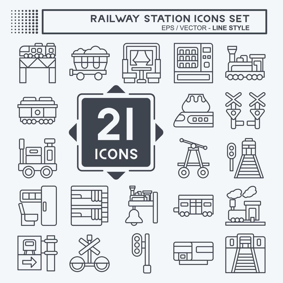 Icon Set Railway Station. related to Train Station symbol. line style. simple design illustration vector