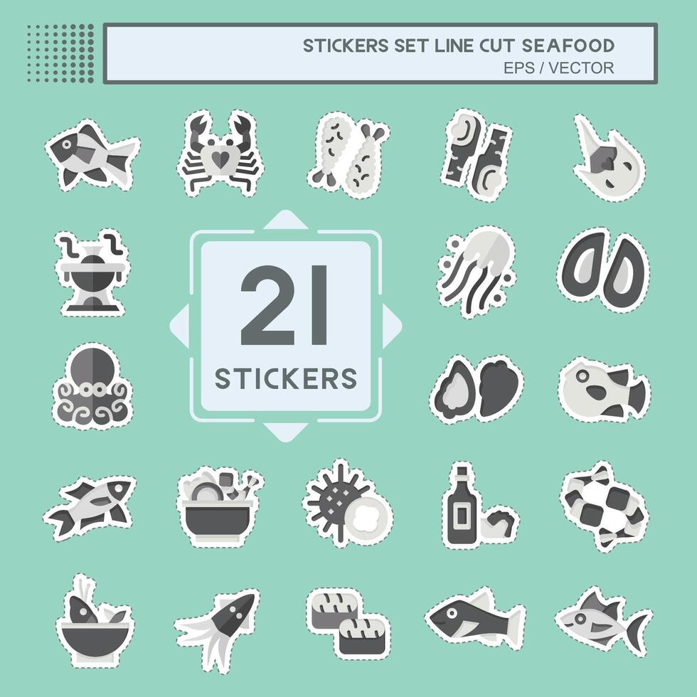 Sticker line cut Set Seafood. related to Holiday symbol. simple design illustration vector