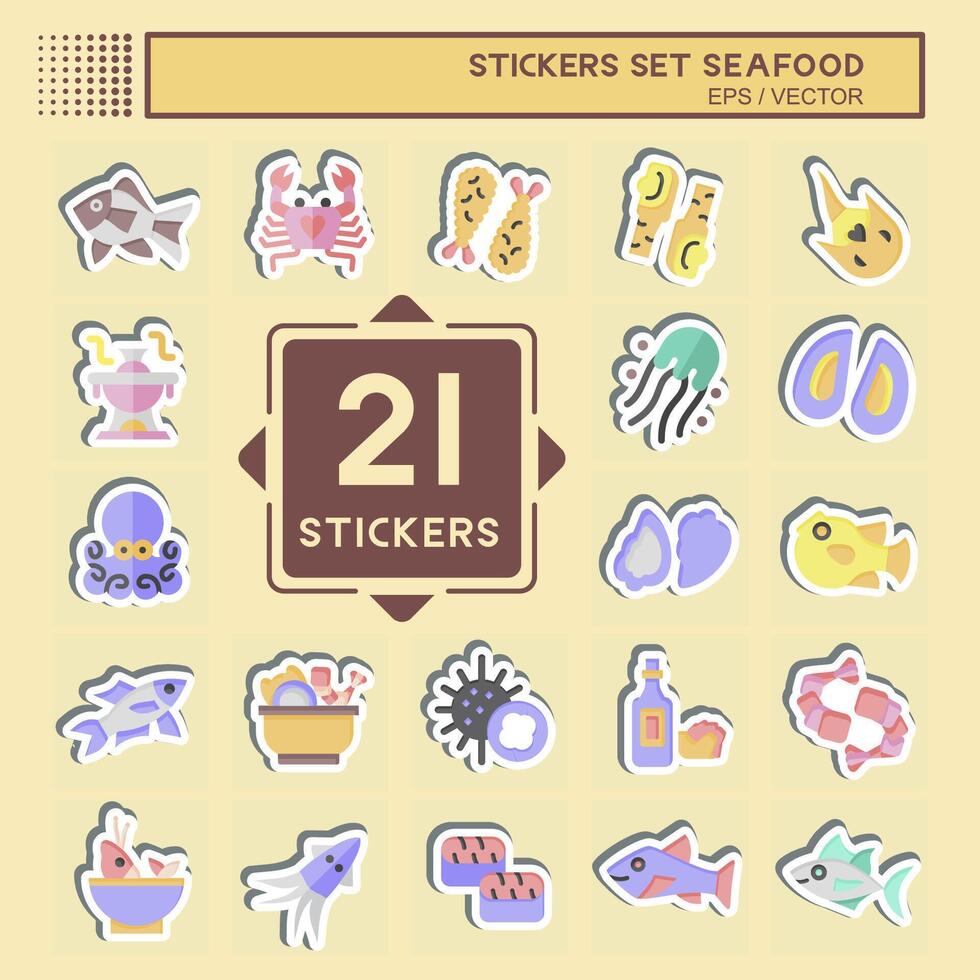 Sticker Set Seafood. related to Holiday symbol. simple design illustration vector
