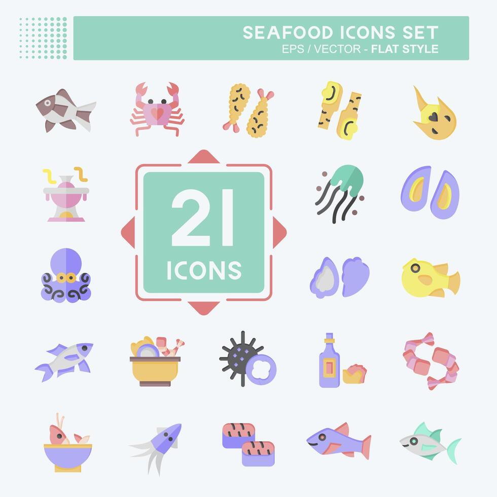 Icon Set Seafood. related to Holiday symbol. flat style. simple design illustration vector