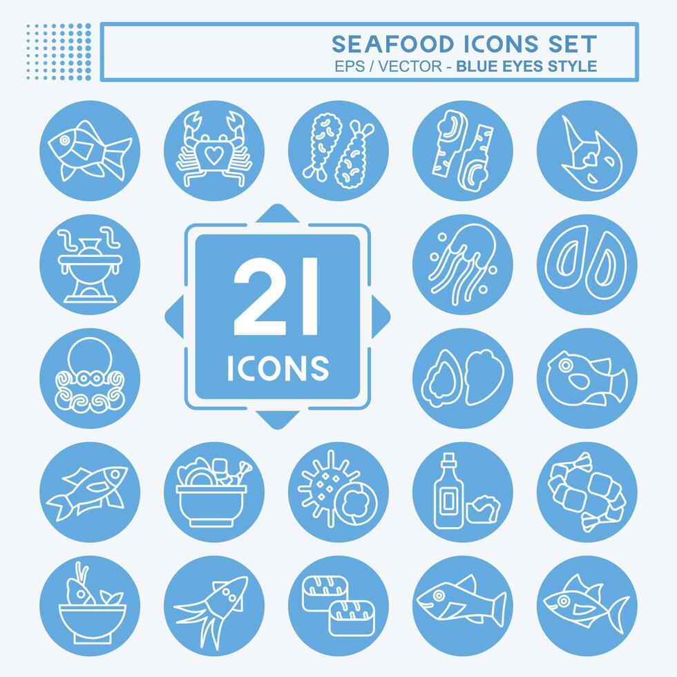 Icon Set Seafood. related to Holiday symbol. blue eyes style. simple design illustration vector