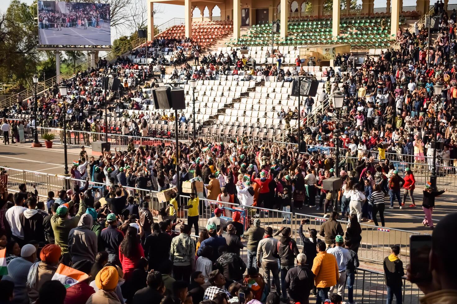 Wagah Border, Amritsar, Punjab, India, 02 February 2024 - Flag ceremony by Border Security Force BSF guards at India-Pakistan border near Attari Amritsar, Punjab, India held every day evening time photo