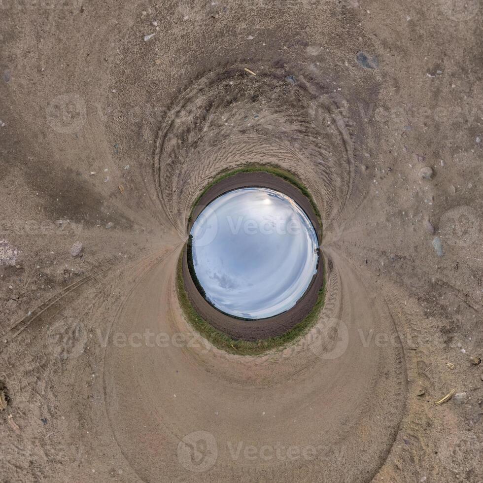 blue hole sphere little planet inside sand or dry grass round frame background photo