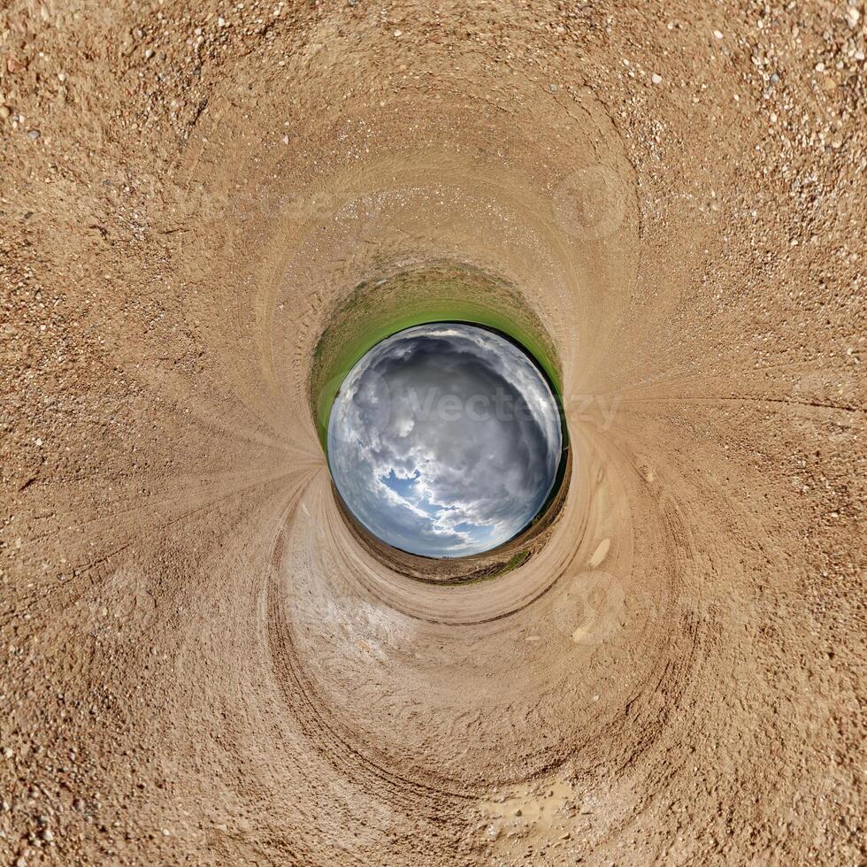 blue hole sphere little planet inside sand or dry grass round frame background photo