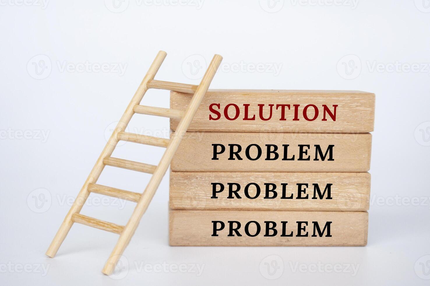 Wooden block with text, problem and solutions. Solutions to problems concept photo