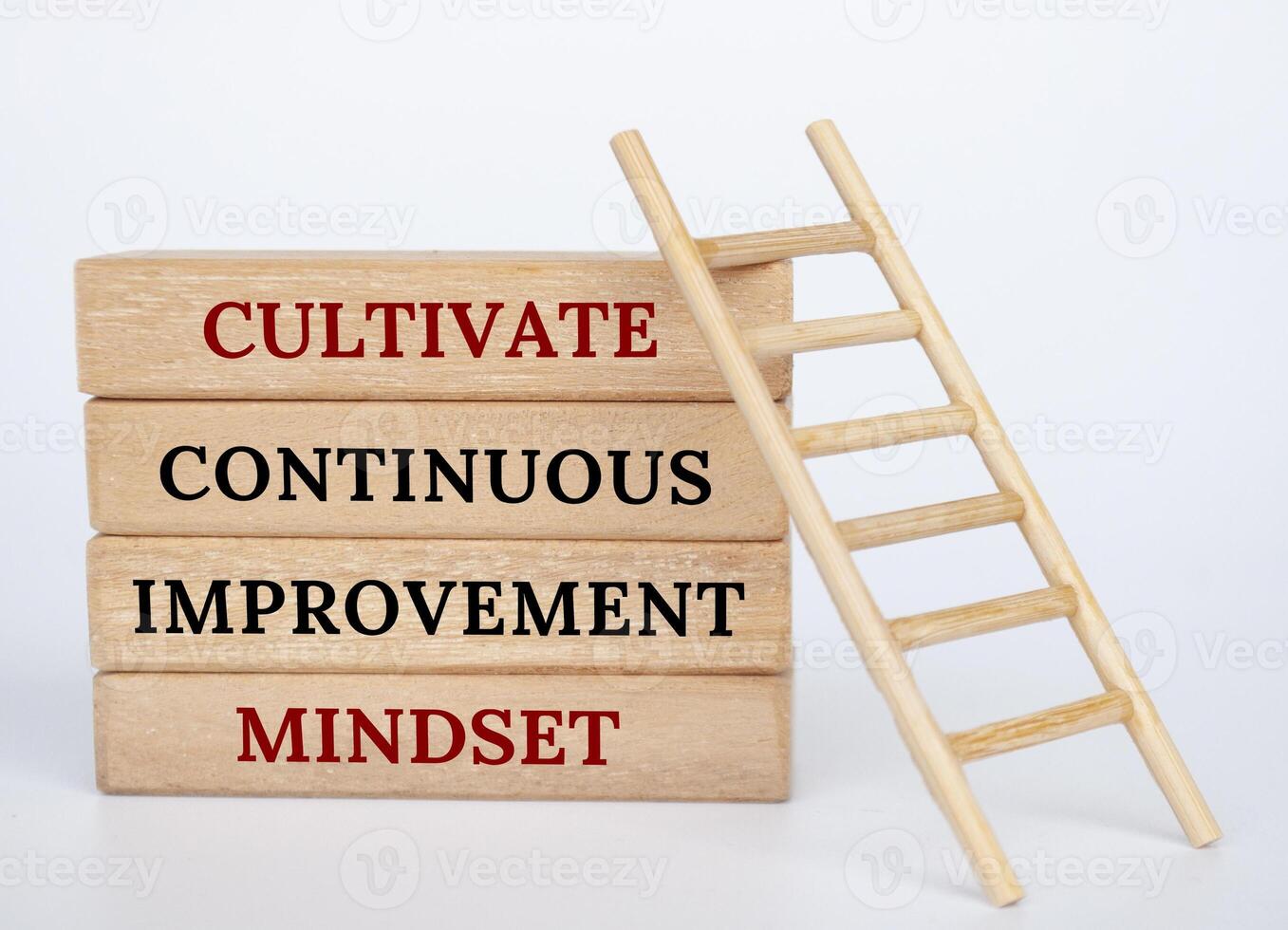 Cultivate continuous improvement mindset text on wooden blocks. Positive mindset concept photo