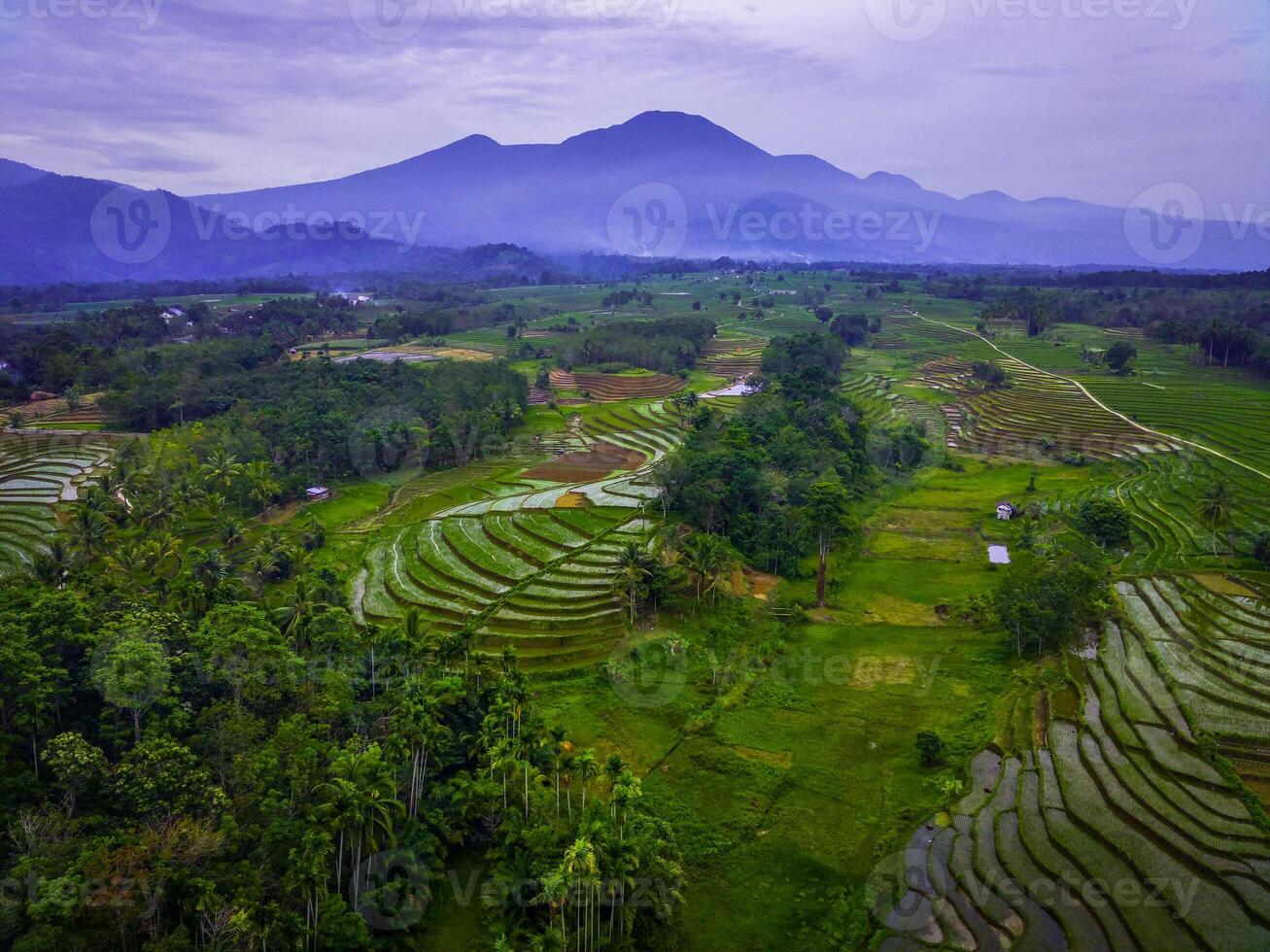 beautiful morning view from Indonesia of mountains and tropical forest photo