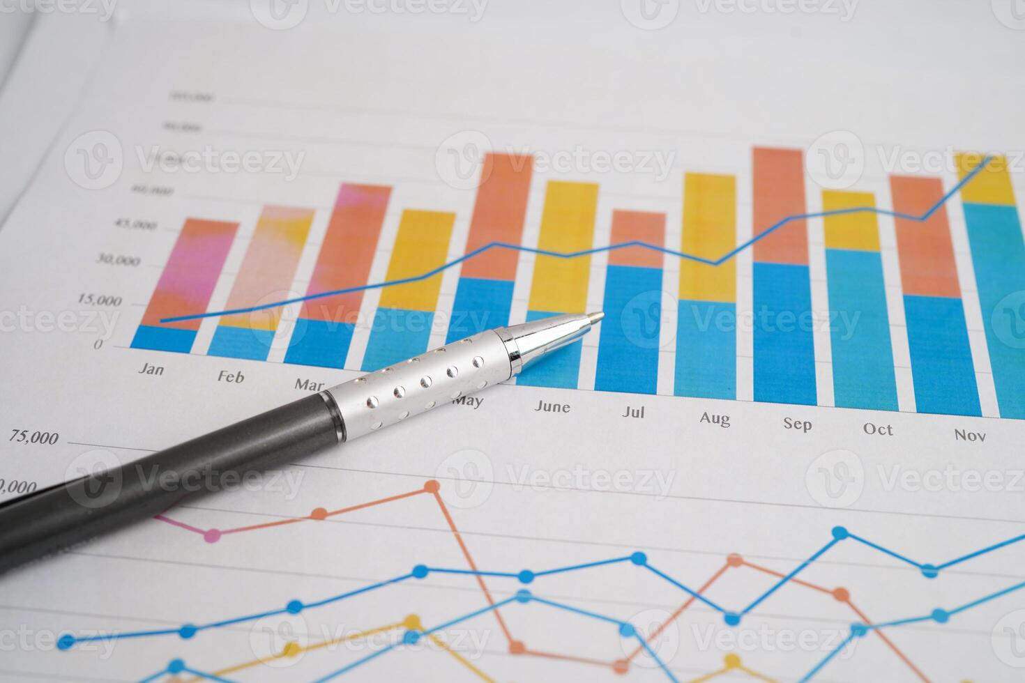 Pen on chart graph paper. Finance, account, statistic, investment data economy, stock exchange business. photo