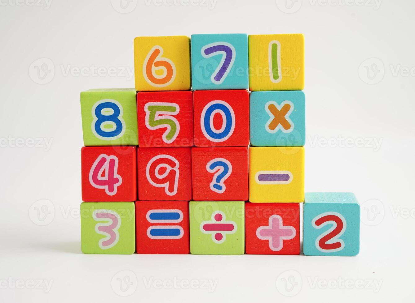 Number wood block cubes for learning Mathematic, education math concept. photo