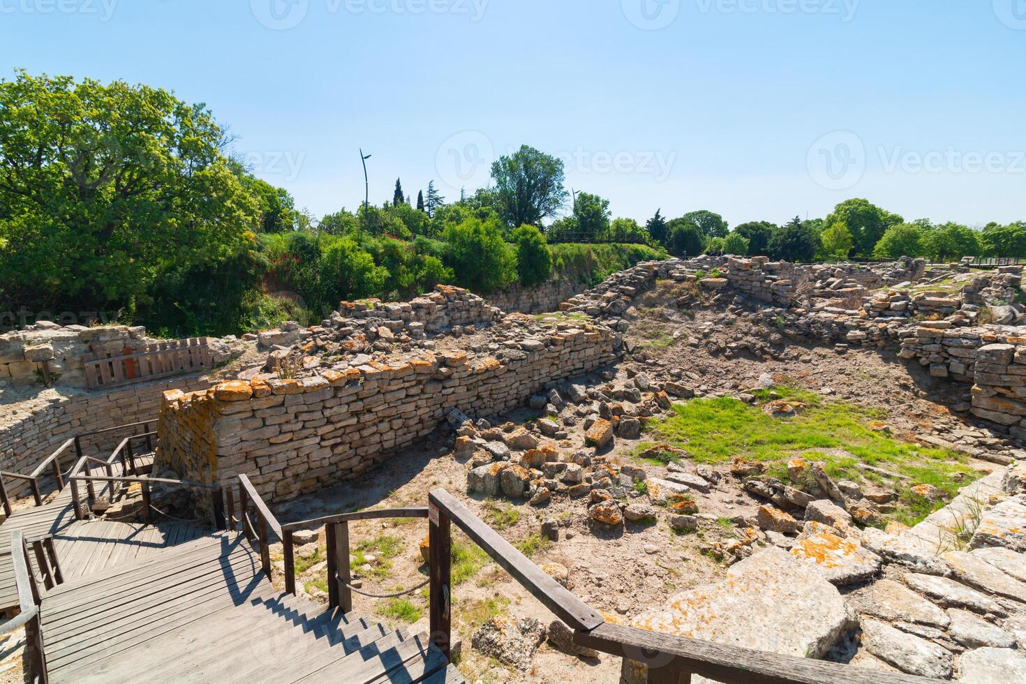 Troy ancient city ruins view. Visit Turkiye concept background photo