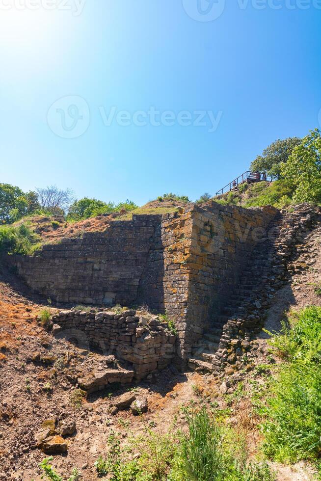 City wall ruins in Troy ancient city in Canakkale Turkiye. photo
