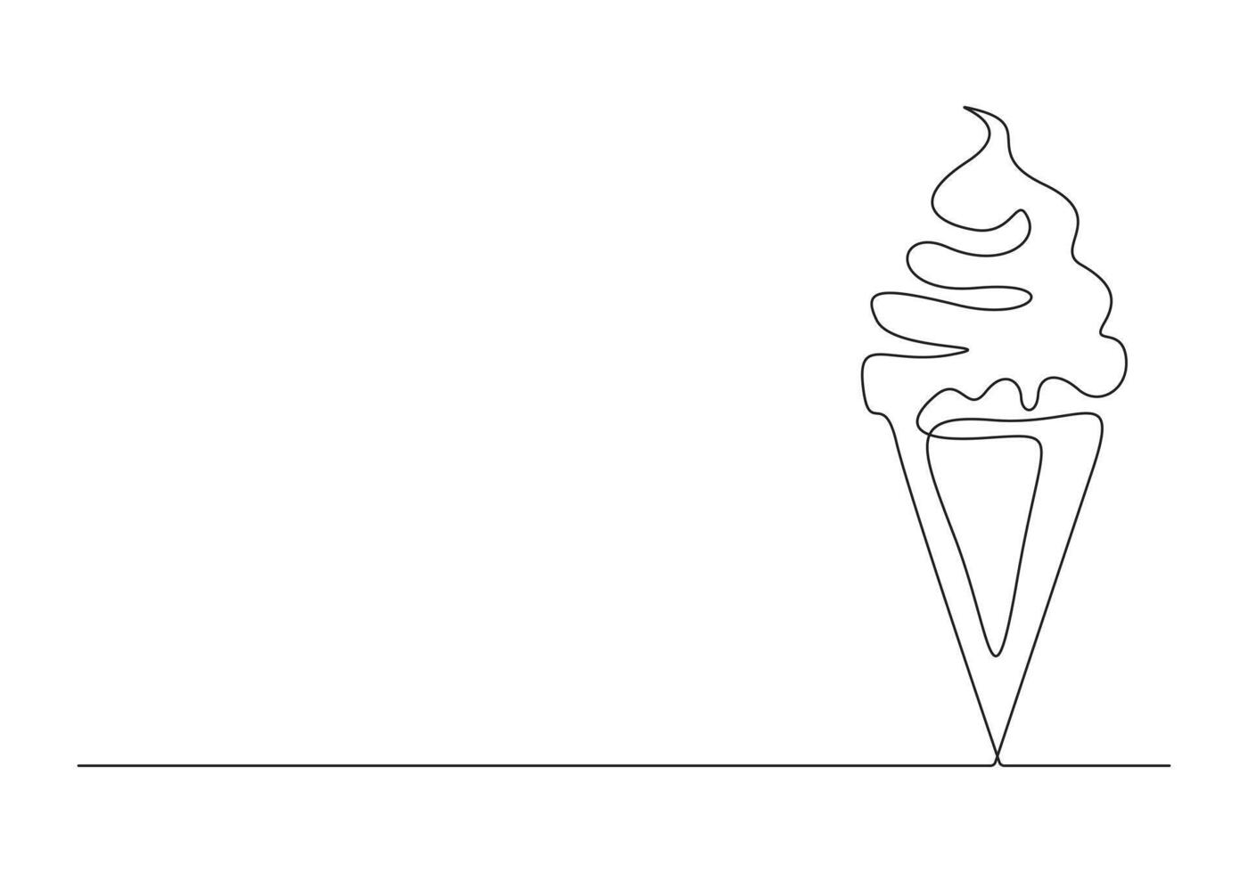 Continuous single line drawing of ice cream waffle cone pro illustration vector